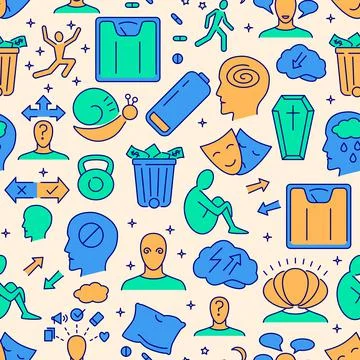 Bipolar disorder seamless pattern in colored line style Illustrazione stock