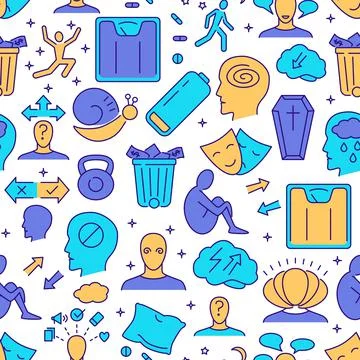 Bipolar disorder seamless pattern in colored line style Illustrazione stock