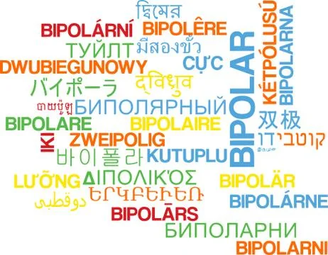 Bipolar multilanguage wordcloud background concept Stock Illustration