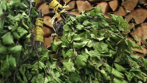Birch broom for a bath Stock Footage 82466793