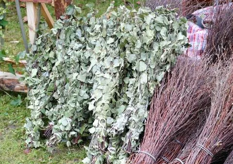 Birch brooms Stock Photos