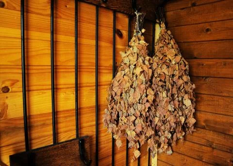 Birch brooms Stock Photos