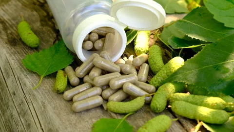 Birch buds extract and supplements. Selective focus. Stock Footage 313346572