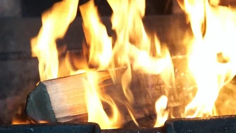 Birch firewood burns Stock Footage 77599377
