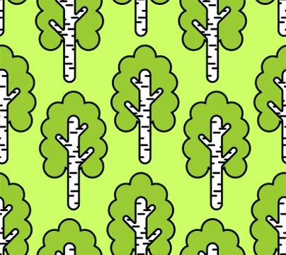 Birch Forest seamless pattern. National Russian tree background. Vector illus Illustrazione stock