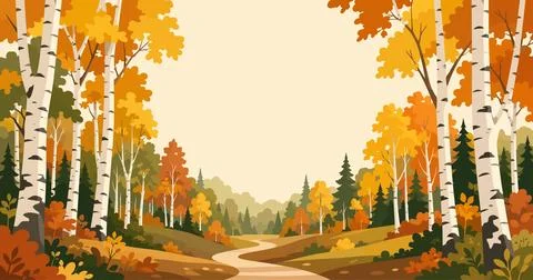 Birch Grove Autumn Panoramic Background Stock Illustration