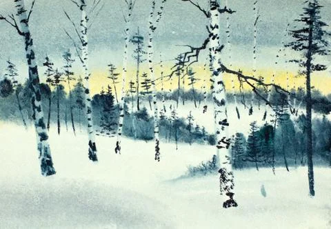 Birch grove in winter Stock Illustration