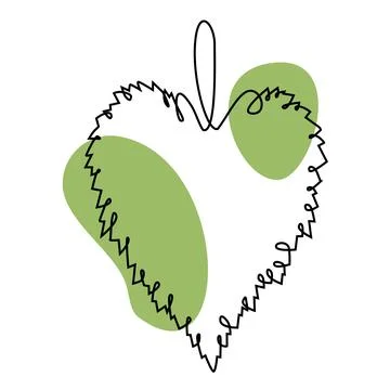 Birch leaf, contour drawing with a single line with color spots, leaf icon, l Stock Illustration