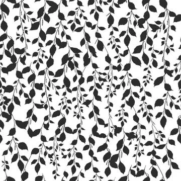 Birch leaf pattern background black on white color silhouette of a branch, bo 스톡 일러스트