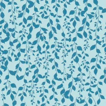 Birch leaf pattern background blue color silhouette of a branch, botanical tree Stock Illustration