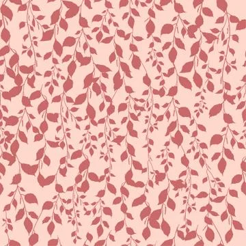Birch leaf pattern background red on pink color silhouette of a branch, botan Stock Illustration