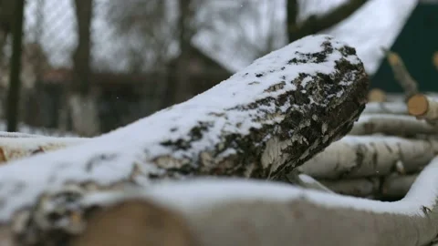 Birch logs. Birch logs for winter. A woodpile of round logs in the countryside. Stock Footage 167503640