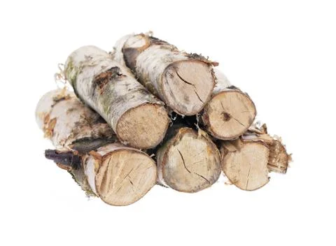 Birch logs isolated on white background Stock Photos