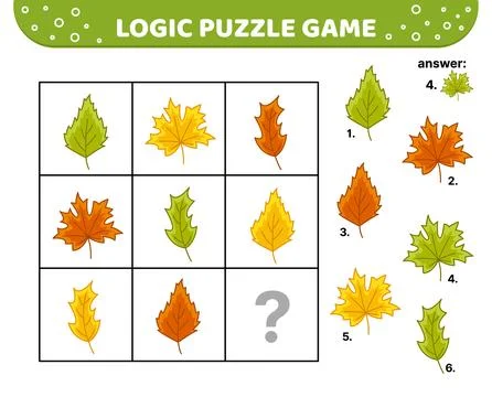 Birch, oak, maple leaves. Logic puzzle game. Autumn leaves. For kids Cartoon Stock Illustration