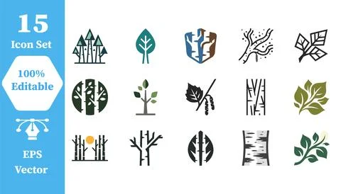 Birch tree and forest icon set with woodland environment landscape wilderness Ilustração Stock