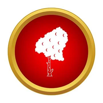 Birch tree nature emblem icon on red button Stock Illustration
