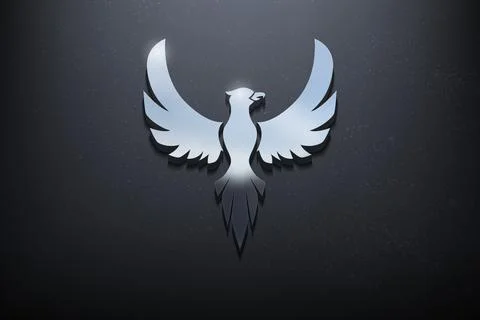 Bird 3D Logo Design, Shiny Mockup Logo with Textured Wall. Realistic Vector.. Stock Illustration