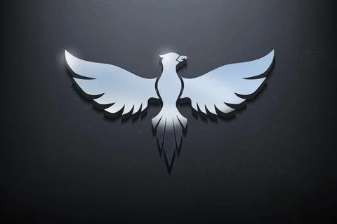 Bird 3D Logo Design, Shiny Mockup Logo with Textured Wall. Realistic Vector.. Stock Illustration