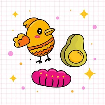 Bird and Avocado Vector Stock Illustration
