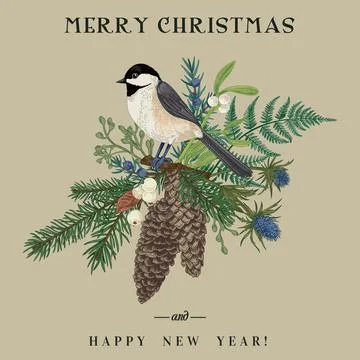 A bird and a branch. Illustrazione stock