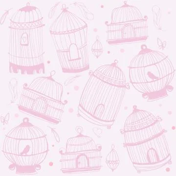 Bird and cages pattern design. Illustrazione stock