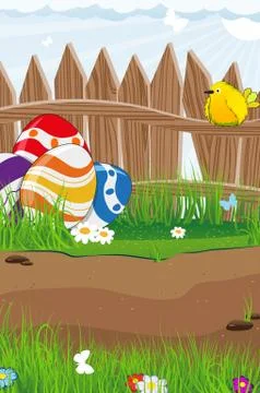 Bird and Easter eggs Stock Illustration