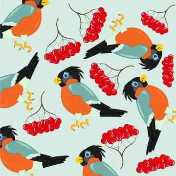Bird and rowanberry Stock Illustration