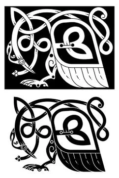 Bird and snake in Celtic style Stock Illustration