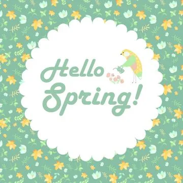 Bird and spring flowers Stock Illustration
