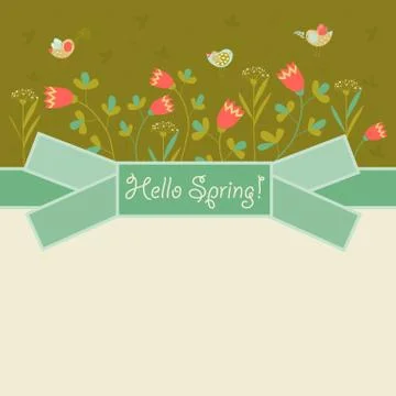 Bird and spring flowers Stock Illustration