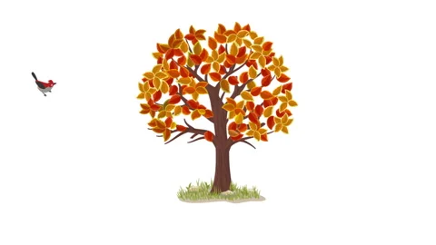 Bird In Autumn Tree With Falling Leaves on Background Video stock 254298787