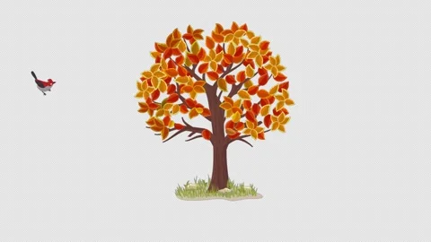 Bird In Autumn Tree With Falling Leaves Alpha Channel Video stock 254298918
