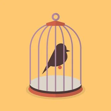 Bird in bird cage Stock Illustration