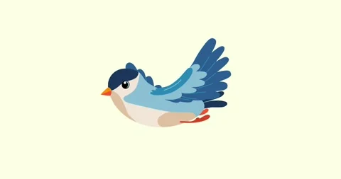 Bird blue sparrow type cartoon animation character flying isolated Stock Footage 263546136
