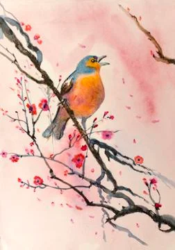 Bird on branch Stock Illustration