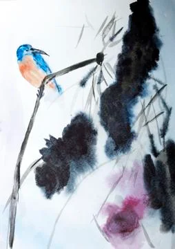 Bird on branch Stock Illustration