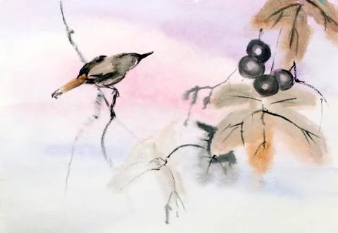 Bird on branch Stock Illustration
