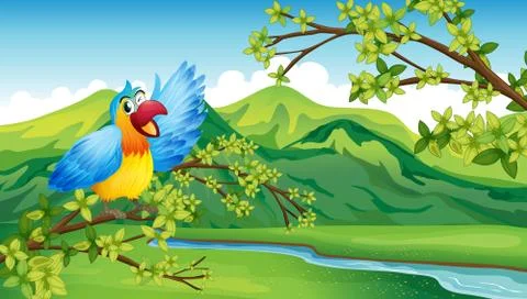 A bird on a branch of a tree Illustrazione stock