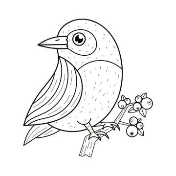 Bird On A Branch Vector Design Elements. Graphic Drawing, Engraving Style. Stock Illustration
