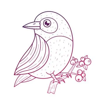 Bird On A Branch Vector Design Elements. Graphic Drawing, Engraving Style. Stock Illustration
