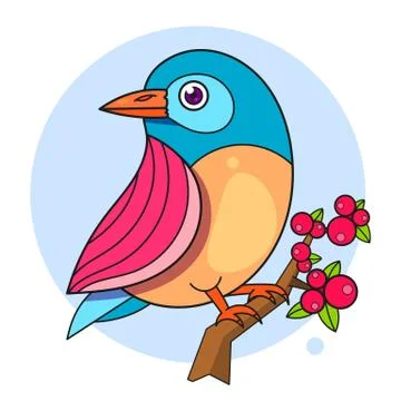 Bird On A Branch Vector Design Elements. Graphic Drawing, Engraving Style. Stock Illustration