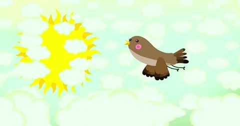 Bird brown flying on sun day background with cute clouds Stock Footage 250415351