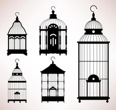 Bird Cage birdcage vintage retro silhouette Stock Illustration