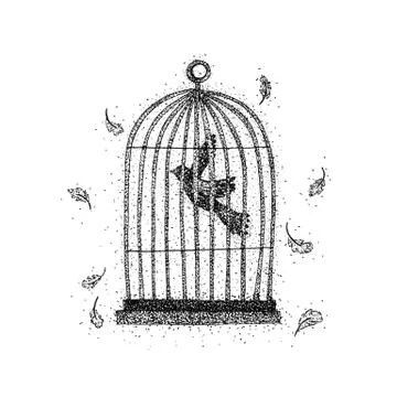 Bird in a Cage Dotwork Stock Illustration