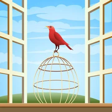 Bird on a Cage Stock Illustration