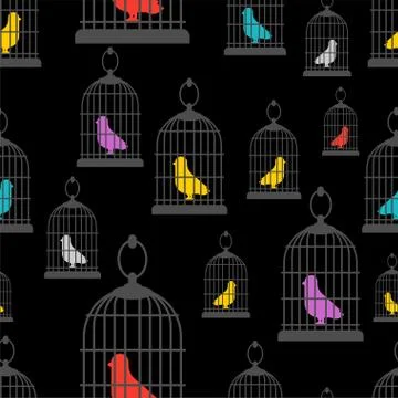 Bird in cage pattern seamless. vector background Stock Illustration
