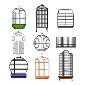 Bird cage set cartoon vector illustration Stock Illustration