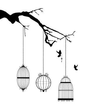 Bird cages in the tree Illustrazione stock