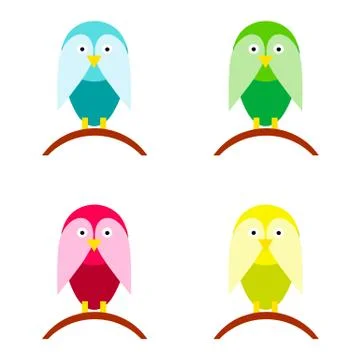 Bird cartoon vector set in multiple colors Stock Illustration