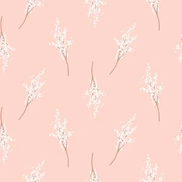 Bird cherry tree branches seamless blossom light pattern vector design. Stock Illustration